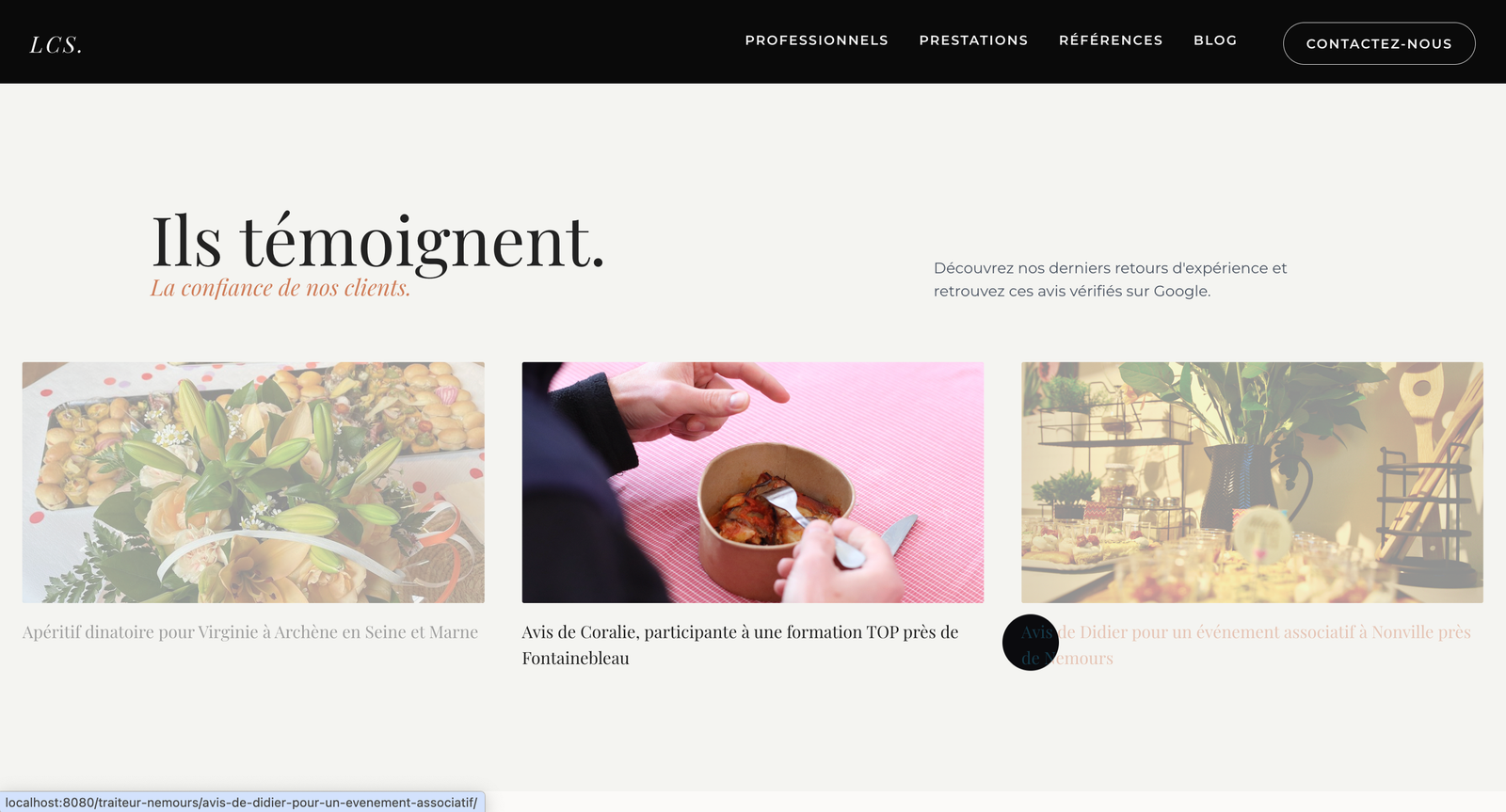 Site Les Cinq Saveurs - Menu et prestations