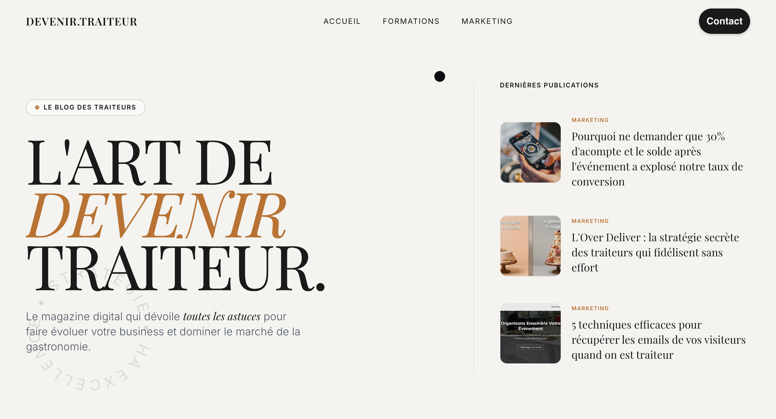 Blog Devenir Traiteur - Page d'accueil